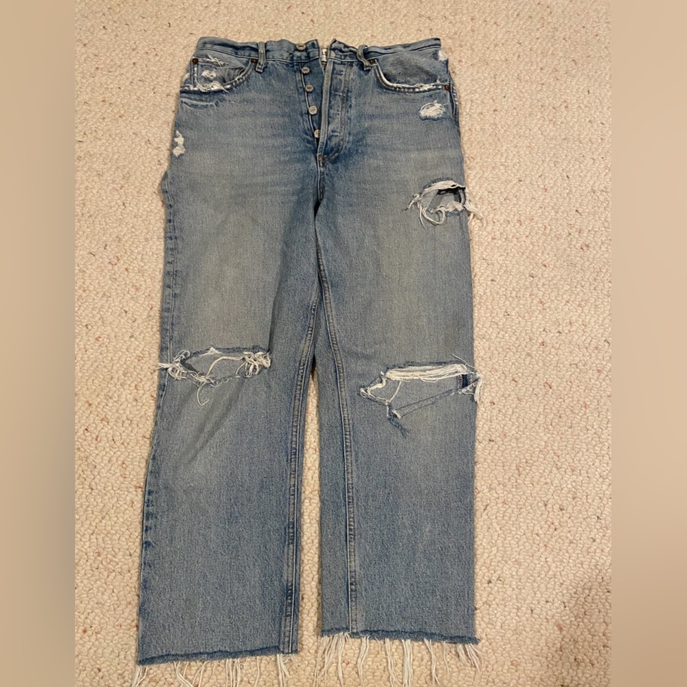 Agolde Light Blue Distressed Straight Wide Denim Sz 25